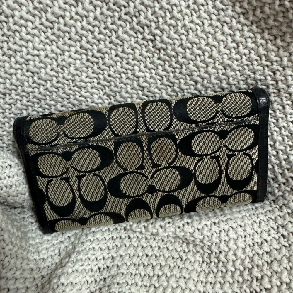Coach Wallet Leather Silver Snap‎ Signature Canvas Black/Khaki